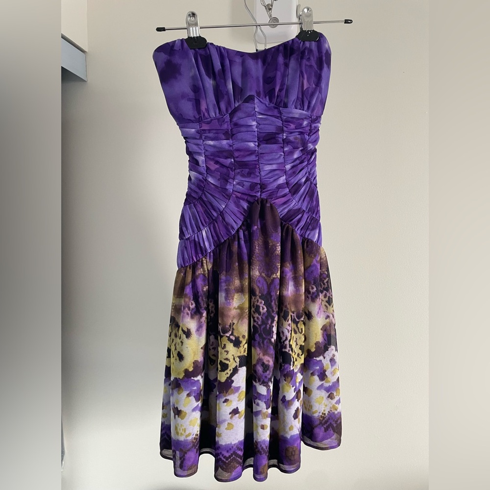 Y2K Guess Purple and Gold Strapless Dress